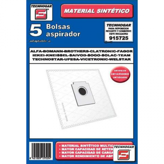 5 bolsas para aspirador Fagor, sintética, ref.  915725 Tecnhogar